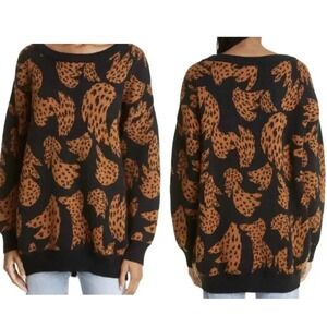 FARM Rio Wool Blend Intarasia Bananica Oversize Black Yellow Sweater - XL